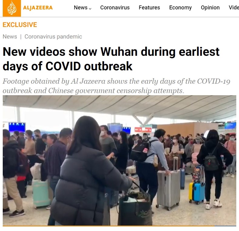 就在數以百萬計民眾正為不久之後的農曆新年而行旅、聚集之際,中國政府突然宣布封城。巿區公共場所開始封閉,造成原本態度馬虎的民眾在一夕之間陷入恐慌,幾乎所有人都戴上口罩。(圖取自半島電視台網頁aljazeera.com)