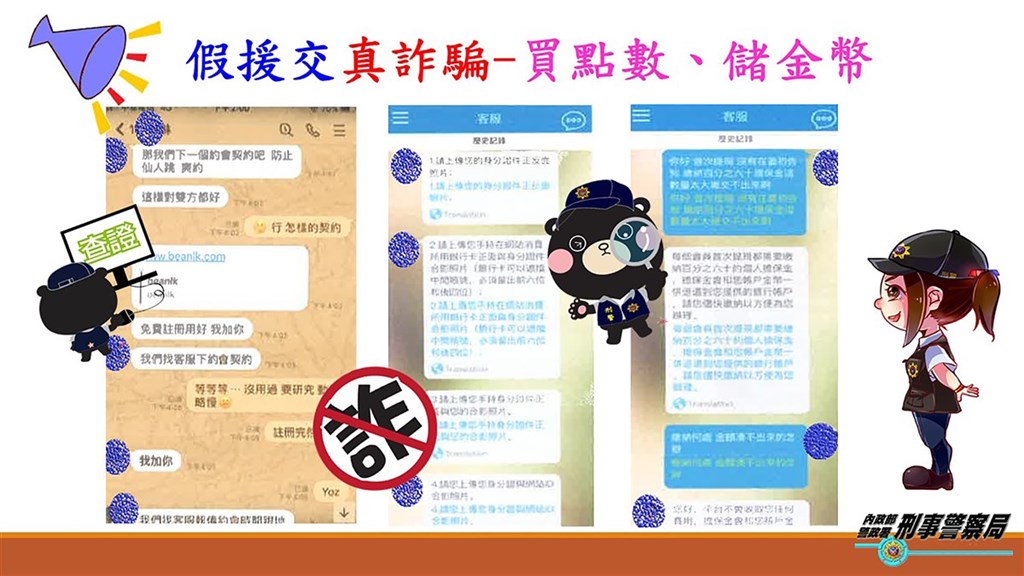 刑事局25日指出,2名軍人近來在網路上交友時,被要求簽約會合約或購買遊戲點數而遭詐騙,提醒民眾小心勿受騙;若遇可疑詐騙情況,請撥打165反詐騙諮詢專線。(刑事局提供)中央社記者黃麗芸傳真 110年1月25日