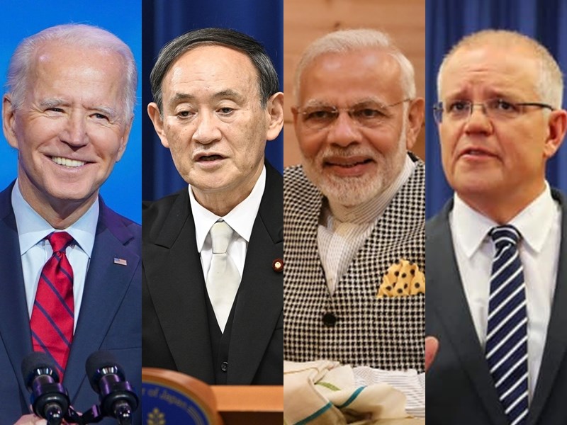 白宮發言人莎琪表示,美國總統拜登(左1)12日將與日本、印度和澳洲領袖舉行線上峰會。(圖左1取自facebook.com/POTUS,左2取自共同社,右2取自facebook.com/narendramodi,右1取自facebook.com/scottmorrison4cook)
