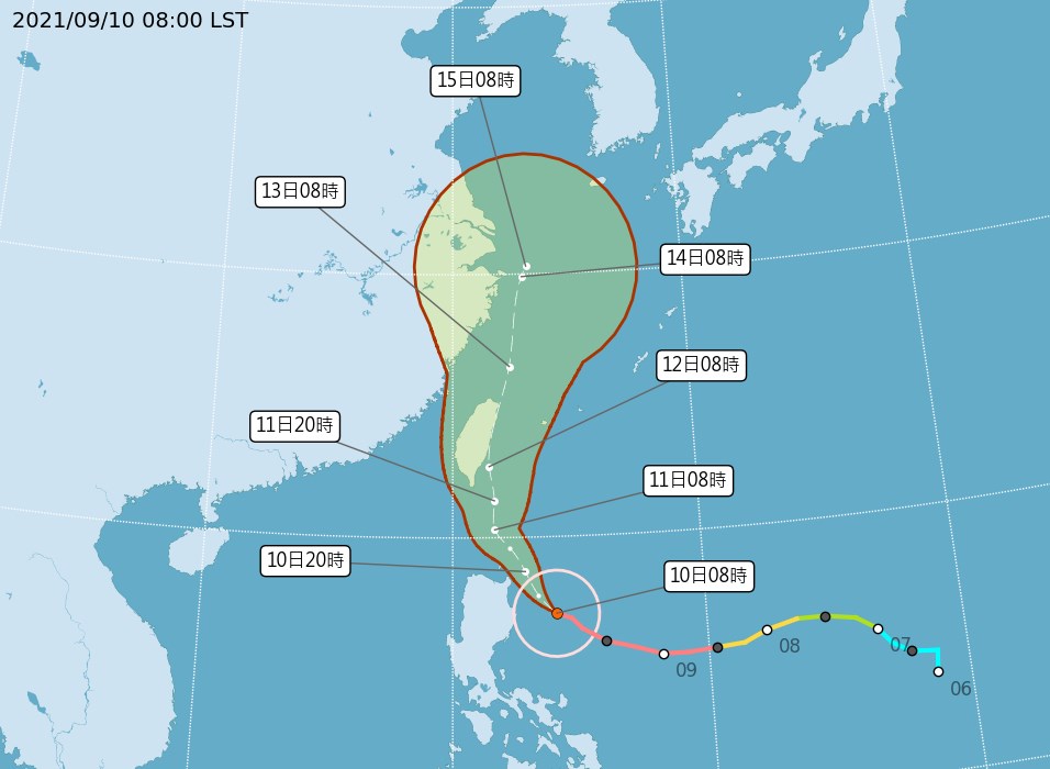 氣象局表示，璨樹暴風圈正朝巴士海峽接近。（圖取自中央氣象局網頁）