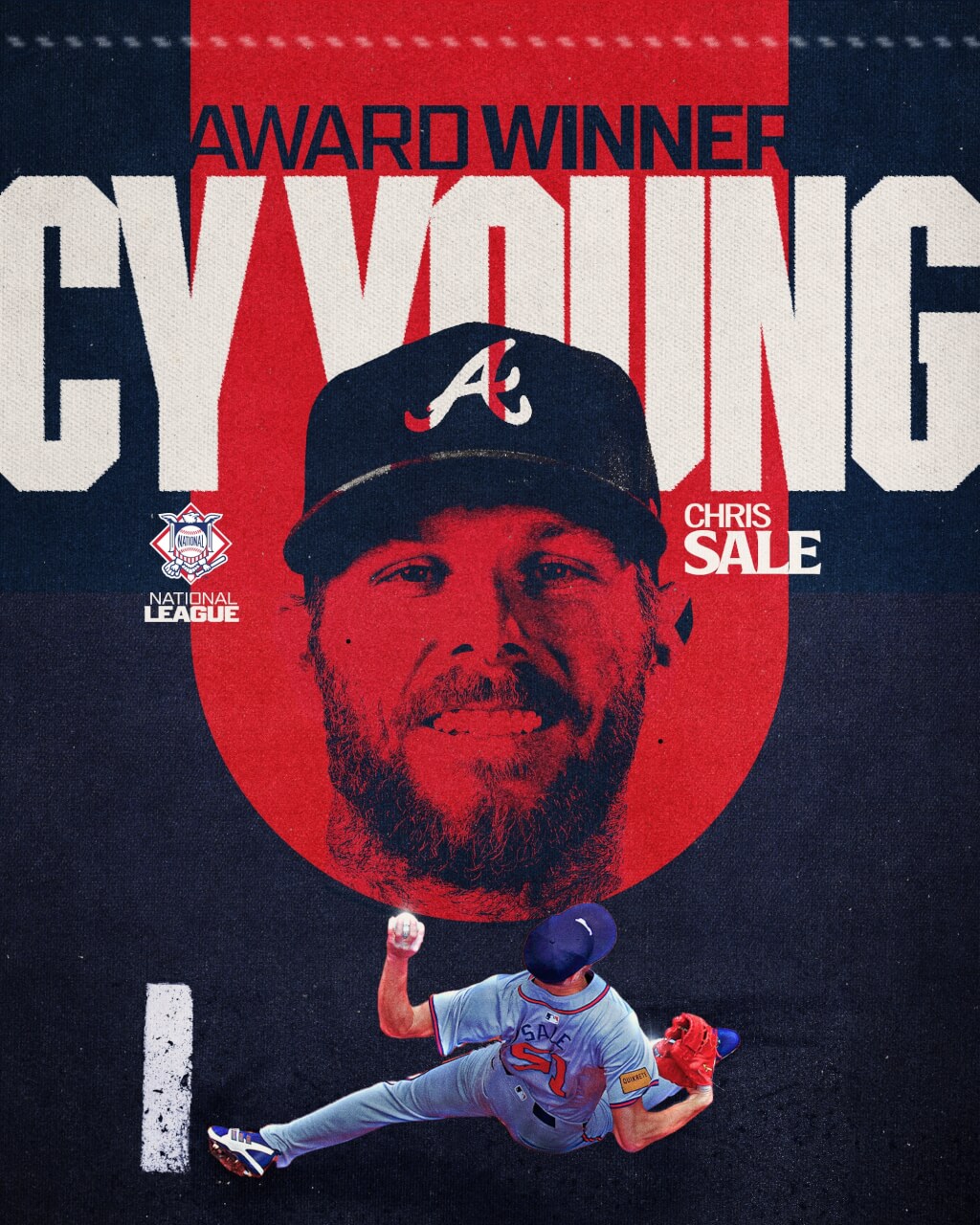 MLB國家聯盟年度最佳投手賽揚獎由亞特蘭大勇士王牌塞爾獲得。（圖／取自x.com/MLB）