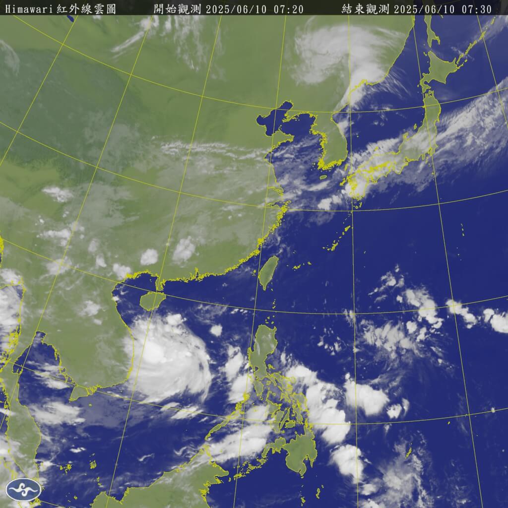 圖為10日上午7時衛星雲圖。(圖取自中央氣象署網頁cwa.gov.tw)
