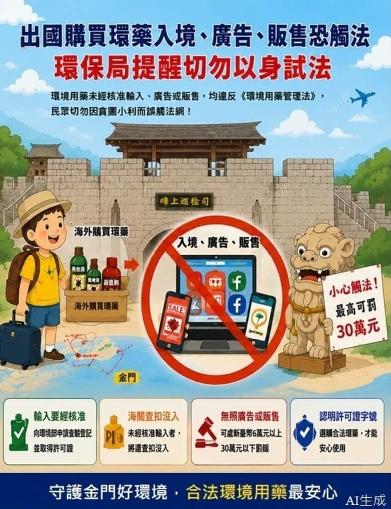 金門県環保局：小三通では未承認の環境用薬を持ち込まないで