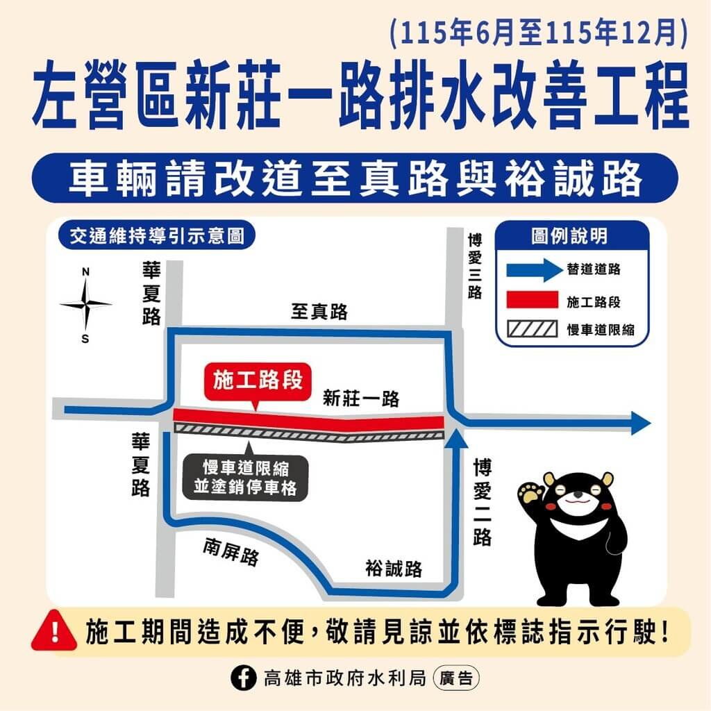 高雄新莊一路排水改善工程　機慢車道機動性封閉