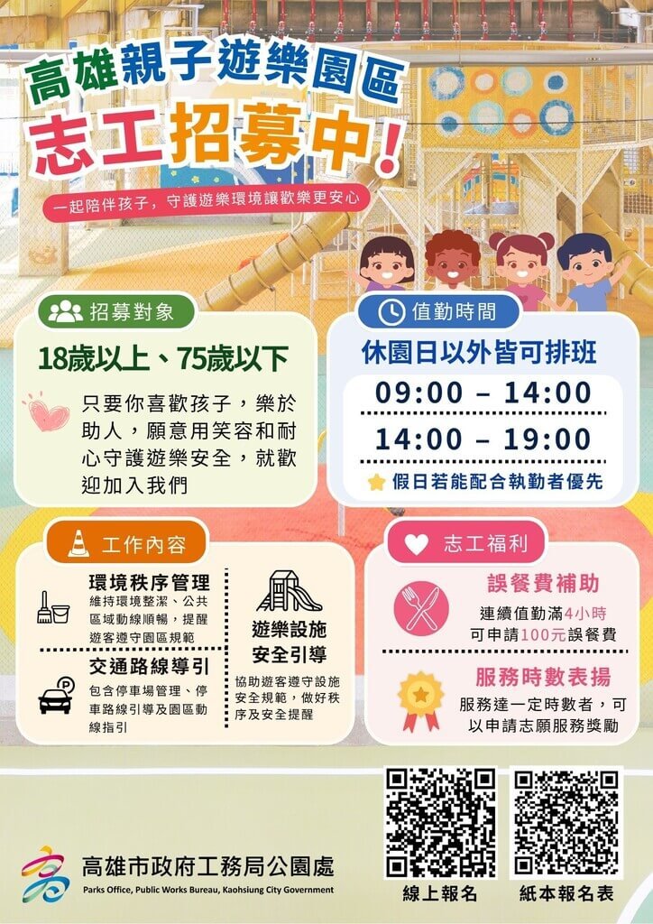 高雄親子遊樂園區湧人潮 市府啟動志工招募計畫