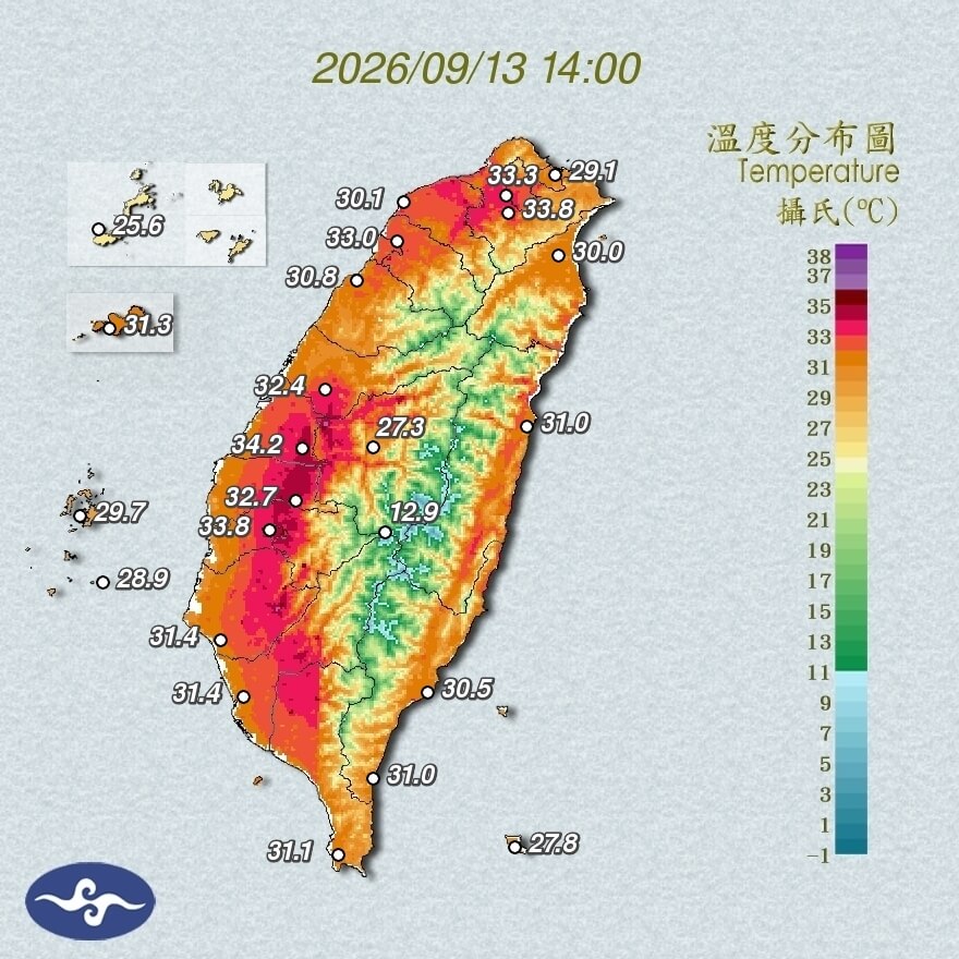 高溫範圍擴大至10縣市 嘉義大埔午後達37.4度