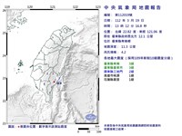 台東卑南規模4.2地震  最大震度3級