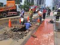 竹北下水道工程挖破瓦斯管線起火 緊急撲滅搶修