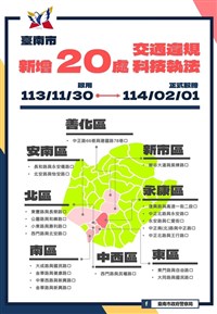 台南增設20處路口科技執法 114年2/1取締開罰