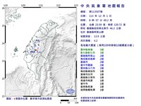 嘉義縣規模4.2地震 雲林彰化最大震度3級