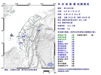 台南南化地震規模4.6 最大震度嘉義縣4級