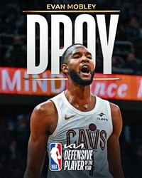 莫布里獲NBA年度最佳防守球員 騎士隊史第一人