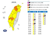 桃園、新竹縣及嘉義縣豪雨特報  留意雷擊強陣風