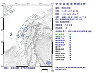 南投中寮鄉地震規模4.3　最大震度彰化、雲林3級