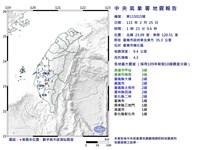 台南地震規模4.3　最大震度3級
