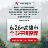 晨間通勤時段雨勢顯著　高雄市26日停班課