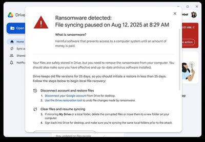 Google雲端硬碟導入AI 偵測勒索軟體示警