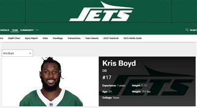 NFL紐約噴射機角衛包伊德 曼哈頓遭槍擊情況危急