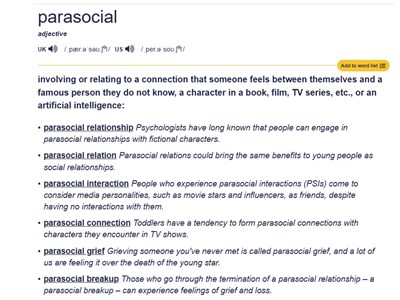 單向情感關係成趨勢 劍橋辭典2025代表字:Parasocial