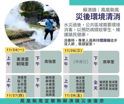 宜蘭蘇澳淹水過後　24日起全面消毒