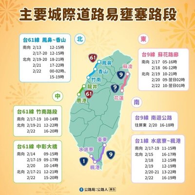 春節省道27路段易塞  初四蘇花路廊恐連塞17小時