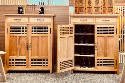 台南回收家具拆解回春　師傅製成檜木鞋櫃待價而沽