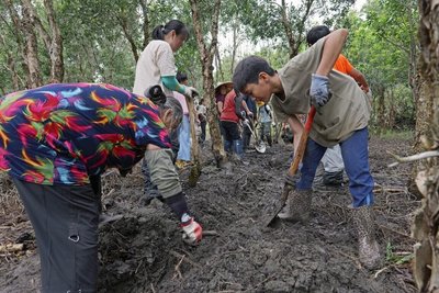 林業署攜手居民學生自然手作 為陸蟹打造濕潤棲地