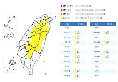 午後對流旺盛 大台北等12縣市大雨特報