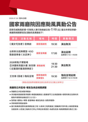 NSO女武神歌劇音樂會延期 魔女宅急便晚間首演取消