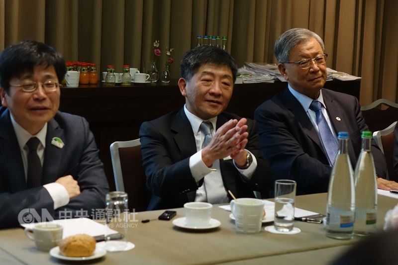 衛福部長陳時中(中)表示,他已在21日以中華民國台灣衛福部長名義向世界衛生組織(WHO)遞交抗議信。中央社記者戴雅真日內瓦攝 107年5月23日