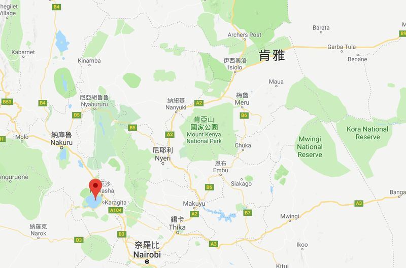 肯亞發生河馬攻擊2名台灣旅客,意外地點在肯亞著名觀光景點奈瓦沙湖。(圖取自Google地圖www.google.com.tw/maps)