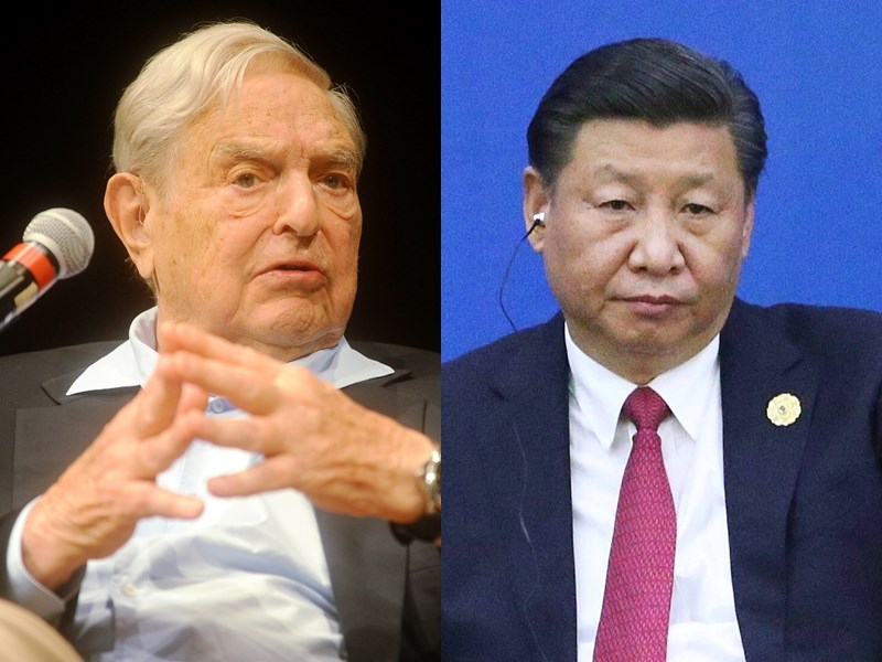 投資大亨索羅斯(左)在瑞士達佛斯世界經濟論壇場邊晚宴發表演說表示,中國國家主席習近平是自由社會的「最危險敵人」。(左圖取自維基共享資源;作者Niccolò Caranti,CC BY-SA 4.0/右圖為中央社檔案照片)