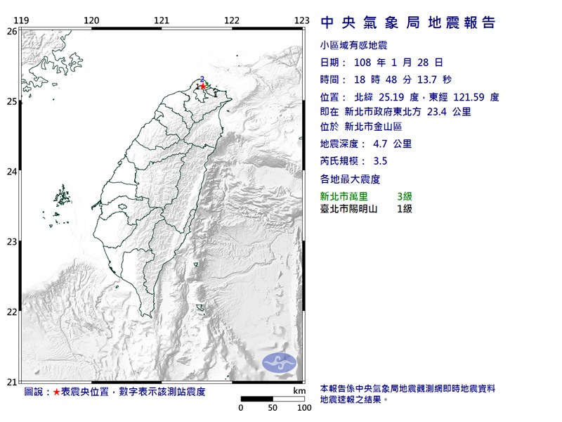 新北晚間連兩起地震陽明山最大震度3級 生活 重點新聞 中央社cna