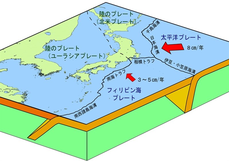 圖為日本周邊板塊活動示意圖。（圖取自日本氣象廳網頁jma.go.jp）