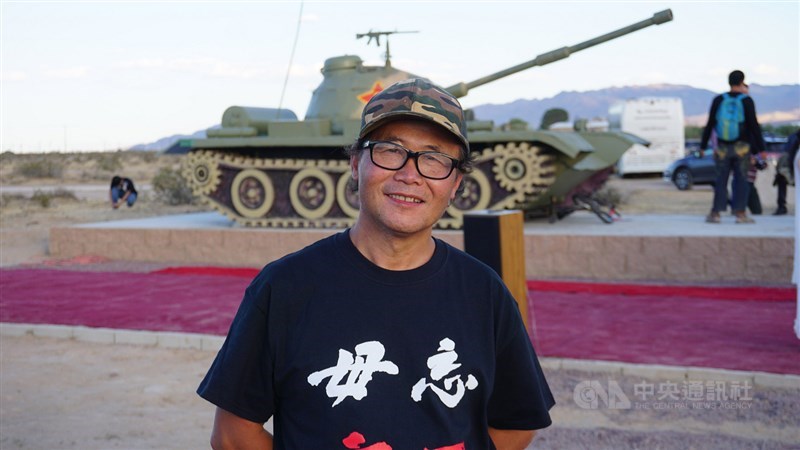 雕塑家陳維明(圖)與十多名義工打造「王維林擋坦克」雕塑作品,屹立在加州的自由雕塑公園,陳維明表示:「我們紀念六四就是為了推動中國民主,就像台灣已經實現的民主。」中央社記者林宏翰加州耶莫攝 108年6月4日