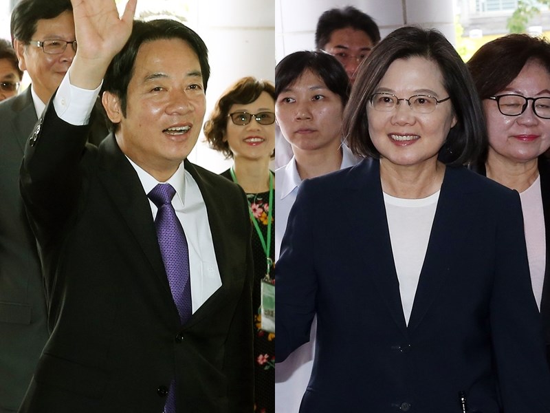 2020民進黨總統初選唯一一場政見會8日下午登場,蔡總統(右前)與前行政院長賴清德(左前)兩強交鋒,政見會下午2時開始。中央社記者郭日曉攝 108年6月8日