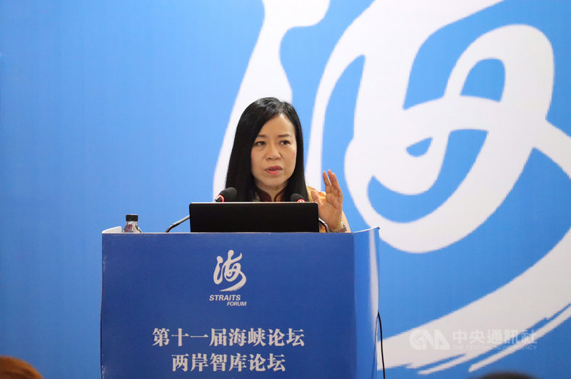 中國全國政協委員凌友詩17日應邀在海峽論壇「兩岸智庫論壇」發表演說,主張以促進中華文化,壓制台獨港獨。中央社記者楊昇儒廈門攝 108年6月17日