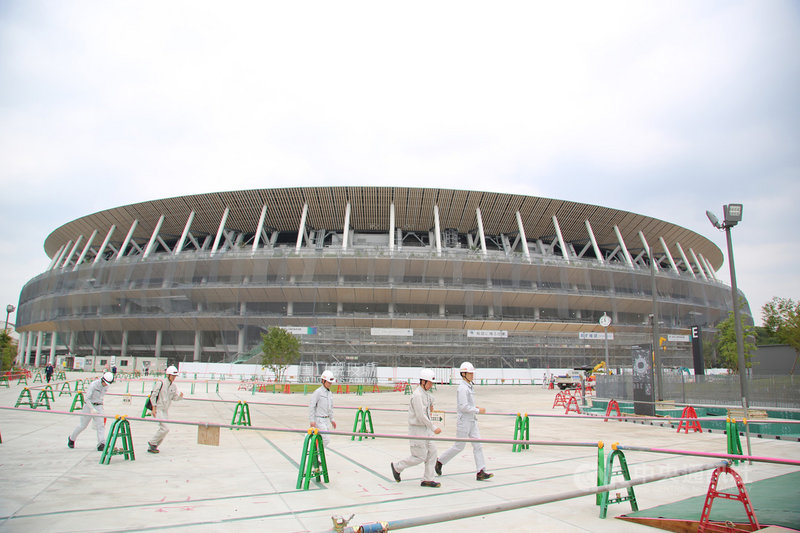 2020東京奧運主場館新國立競技場的設計由建築大師隈研吾負責,採和風設計,大量使用木材,風格特殊。中央社記者楊明珠東京攝 108年7月3日