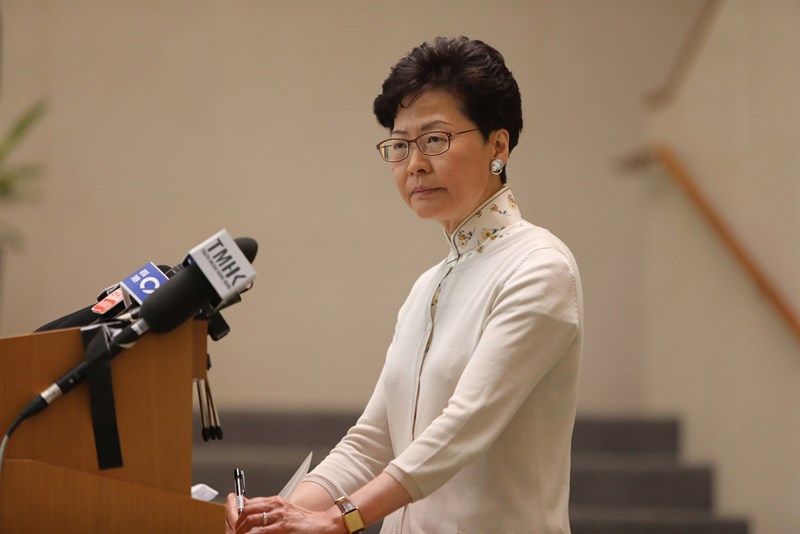 香港特首林鄭月娥因「逃犯條例」修法陷入空前政治危機。(中通社資料照片)中央社