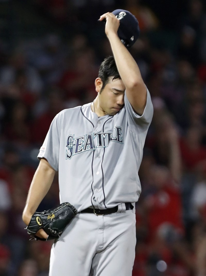 水手日籍先發左投菊池雄星2日只投4局就狂失6分，苦吞本季第8敗。（檔案照片／共同社提供）