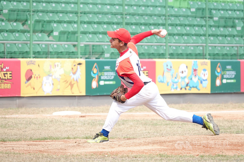 U12世界盃棒球賽季軍戰,古巴隊4日與韓國隊交手,先發投手普列托(圖)好投飆速125公里,率隊以2比1擊敗韓國隊,順利拿下季軍。中央社記者謝靜雯攝 108年8月4日