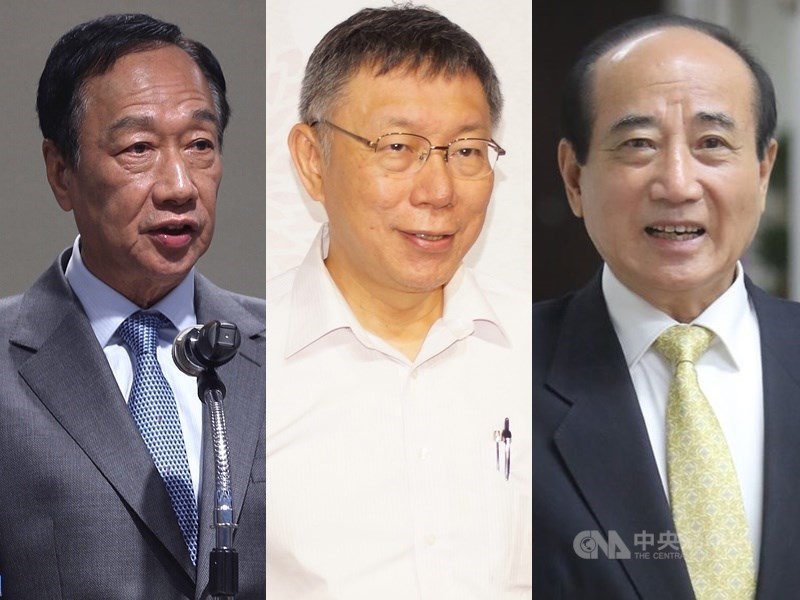 台北市長柯文哲（中）在16日播出的電台專訪中指出，鴻海創辦人郭台銘（左）與國民黨立委王金平（右）都有意選總統，也找他當副手，但被拒絕。（中央社檔案照片）