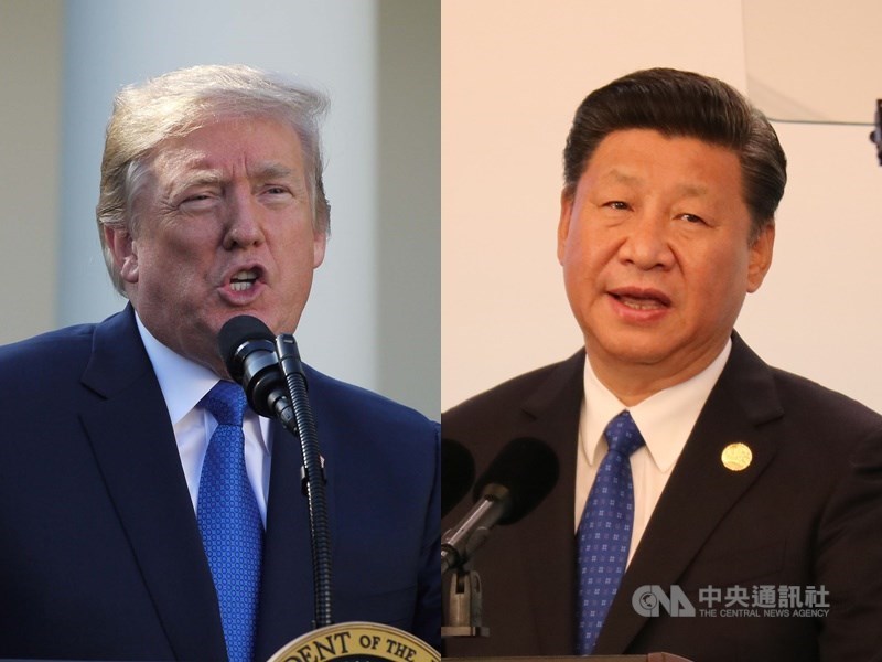 紐約時報報導,美國7月批准售台M1A2T戰車等逾22億美元軍備,引發北京不滿,再售台F-16V恐使美中貿易戰更趨複雜。圖為美國總統川普(左)與中國國家主席習近平。(中央社檔案照片)