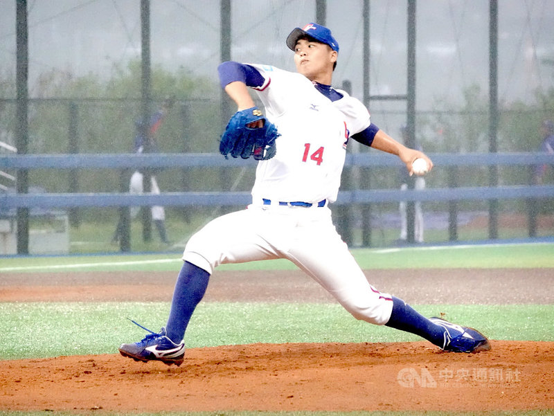 中華隊「抗日英雄」王彥程2日在U18世界盃棒球賽預賽扛起對日本先發，表現亮眼，5局僅被敲2安，率隊連續兩年在青棒國際賽勝日。中央社記者謝靜雯釜山攝　108年9月2日