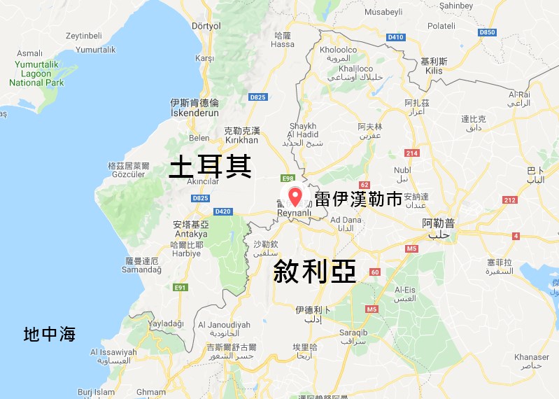 從地圖上看哈泰省,可以發現它猶如凸出於安納托利亞高原的一節手指。(圖取自Google地圖)
