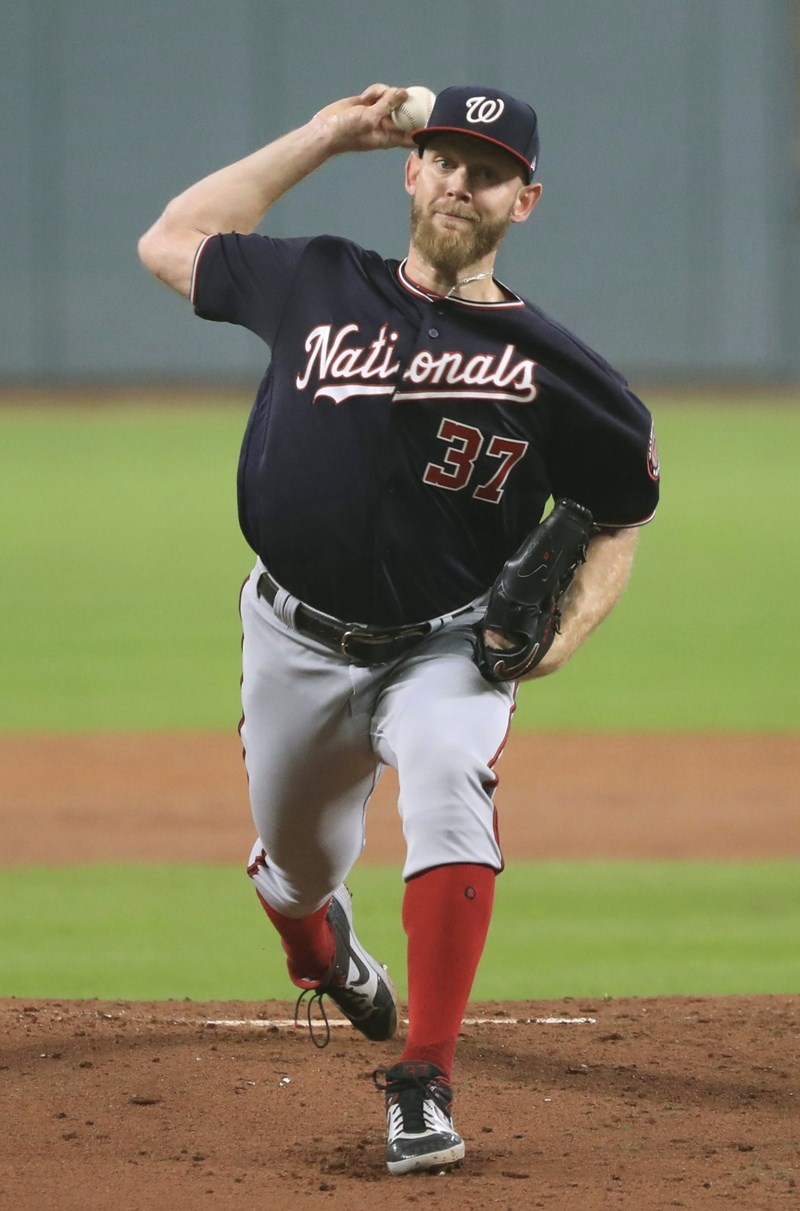 MLB華盛頓國民23日派出史特拉斯堡(圖)先發對決太空人王牌投手魏蘭德。史特拉斯堡主投6局被敲7安失2分,送出7次三振和1次保送,笑納勝投。(共同社提供)