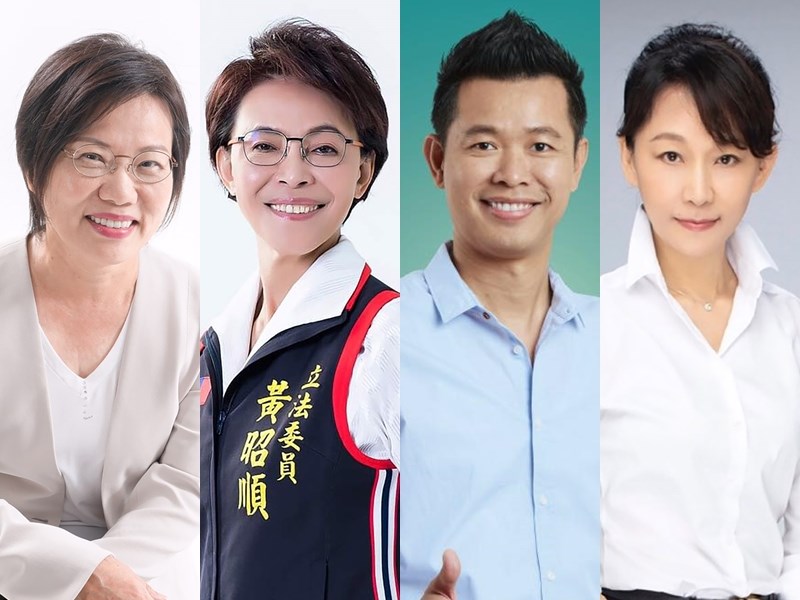2020立委選舉,高雄市第3選區將由尋求連任的民進黨立委劉世芳(左)迎戰國民黨現任不分區立委黃昭順(左2),第三勢力民眾黨莊貽量(左3)、無黨籍郭新政也加入戰局。(圖為各立委參選人提供、取自facebook.com)