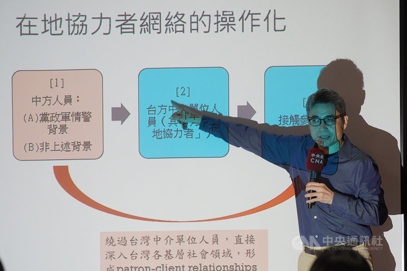 中央研究院社會學研究所副研究員吳介民27日在中央社演說時表示,從王立強案可以看出,中國不再單單依賴在地協力者,已可透過「間諜與代理人」,直接進入台灣社會。中央社記者孫仲達攝 108年11月27日