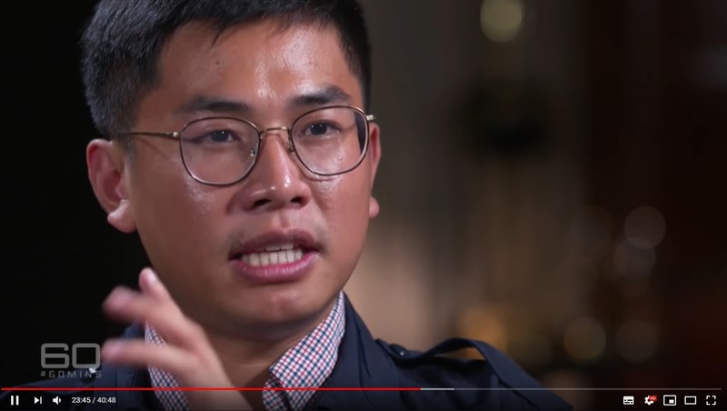中國間諜王立強(音譯)在澳洲向媒體披露的內容,為台灣2020年大選投下一顆震撼彈。(圖取自60 Minutes Australia YouTube頻道網頁youtube.com)
