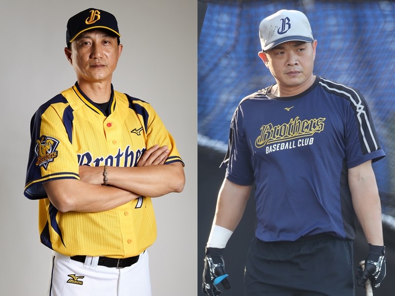 中職中信兄弟隊發出新聞稿,證實新球季總教練將由原首席教練丘昌榮(左)接任,但沒有針對退役球星彭政閔(右)新球季任務多做說明。(左圖為中信兄弟隊提供,右圖為中央社檔案照片)